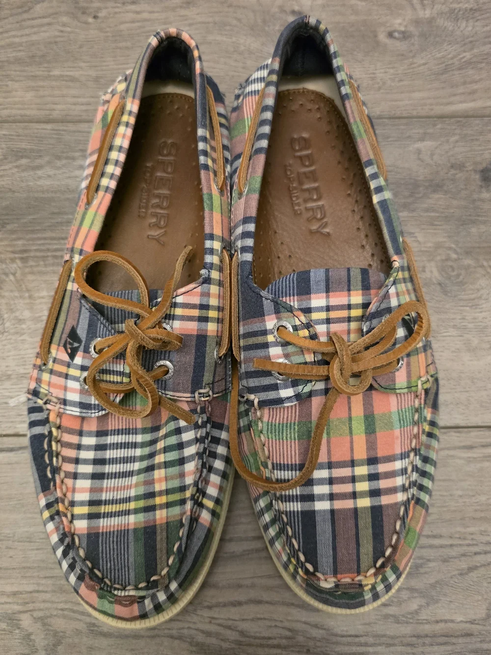 Sperry Multicolor Plaid Boat Shoes with Brown Laces